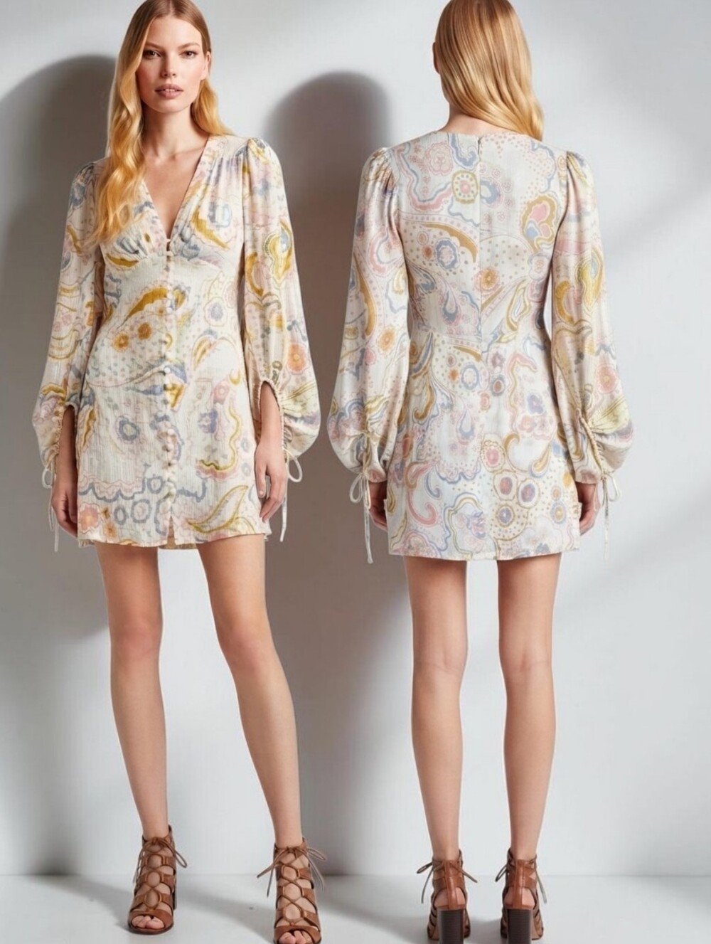 TED BAKER Thelia Balloon Sleeve Paisley Print Button Front Mini Dress - Size 4